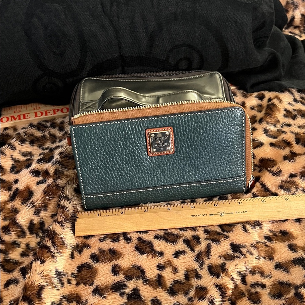 Dooney & Bourke Teal and Tan Cosmetic Bag